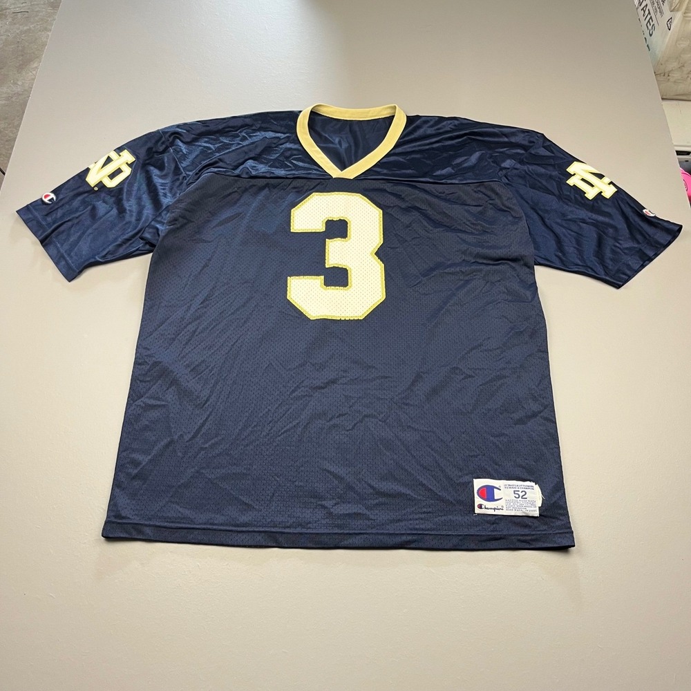Champion Notre Dame Jersey Mens 52 Navy Blue #3 Fighting Irish Football Mesh USA